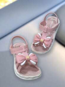 可爱水钻蝴蝶结露趾凉鞋，透气舒适，适合女孩海滩度假 - 粉色 - 查看 6