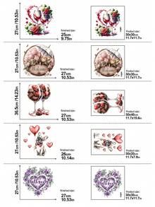 1片装多尺寸PVC可移除墙贴，情人节装饰墙贴，浪漫玫瑰花、爱心、接吻情侣、优雅羽毛爱心、节日氛围酒杯和巧克力图案，适用于卧室、客厅、书房、餐厅、浴室、家居墙面装饰、房间装饰 - 彩色 - 查看 7