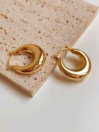 1 Pair Classic Stainless Steel Smooth Hollow Hoop Earrings For Women, Fashionable Minimalist Versatile Earrings For Daily, Casual, Party Wear