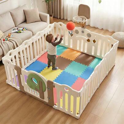 SUN YEE Kids Playpen 14 Panels Foldable Baby Safety Gate With Shoot Hoops