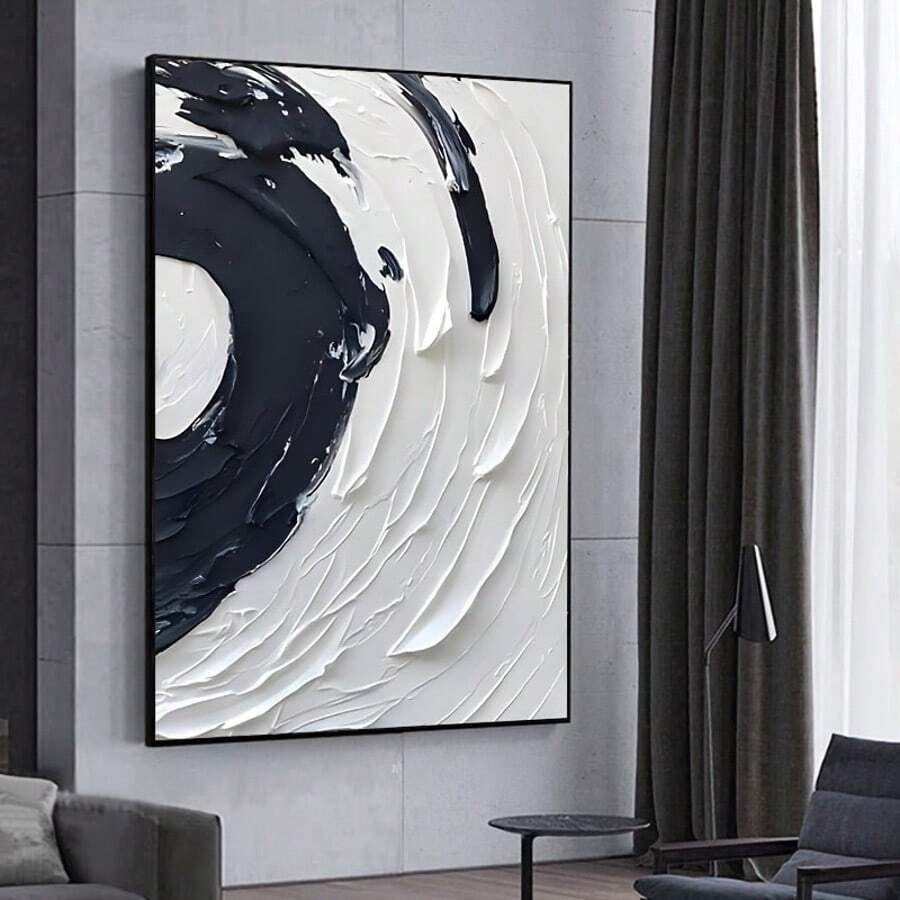 1pc Frameless Abstract Texture Canvas Wall Art - Modern White Painting For Living Room, Bedroom Decor - Black and White - View 1