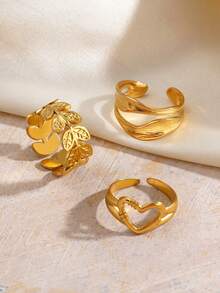 3 st/set rostfritt stål 18K guldpläterade asymmetriska hjärtformade ringar, lämpliga för kvinnor vardagsbruk - Multifärgad - Visa 6