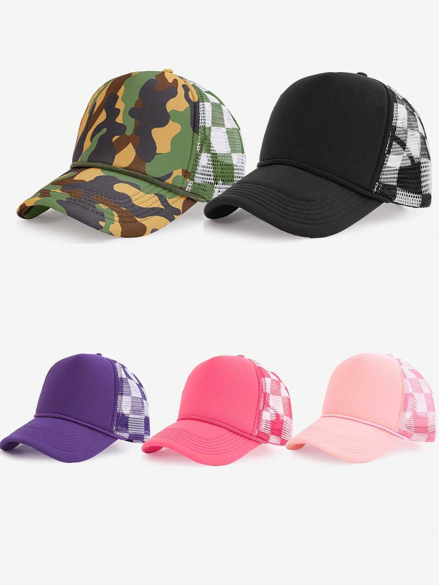 1顶时尚双色格子海绵网眼帽，轻便透气遮阳棒球帽，适合男士，春夏休闲户外佩戴，送礼佳品。 - 彩色 - 查看 1