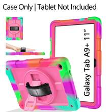 1pc Shockproof Tablet Case For Tab A9+ Plus 11 Inch 2023 (X210/X216/X218) With Rotating Stand And Hand Strap, Black; Tablet Case Compatible With Ipad (A16) 11th Gen 11 Inch 2025 / IPad 10th Gen 10.9 Inch 2022 With Pencil Slot, Hybrid Protective Cover With Pencil Slot; Compatible With Ipad 9th/8th/7th Gen And IPad 10.2 Inch 2019-2021 - Black & Green - Colorful Rose Red - View 10