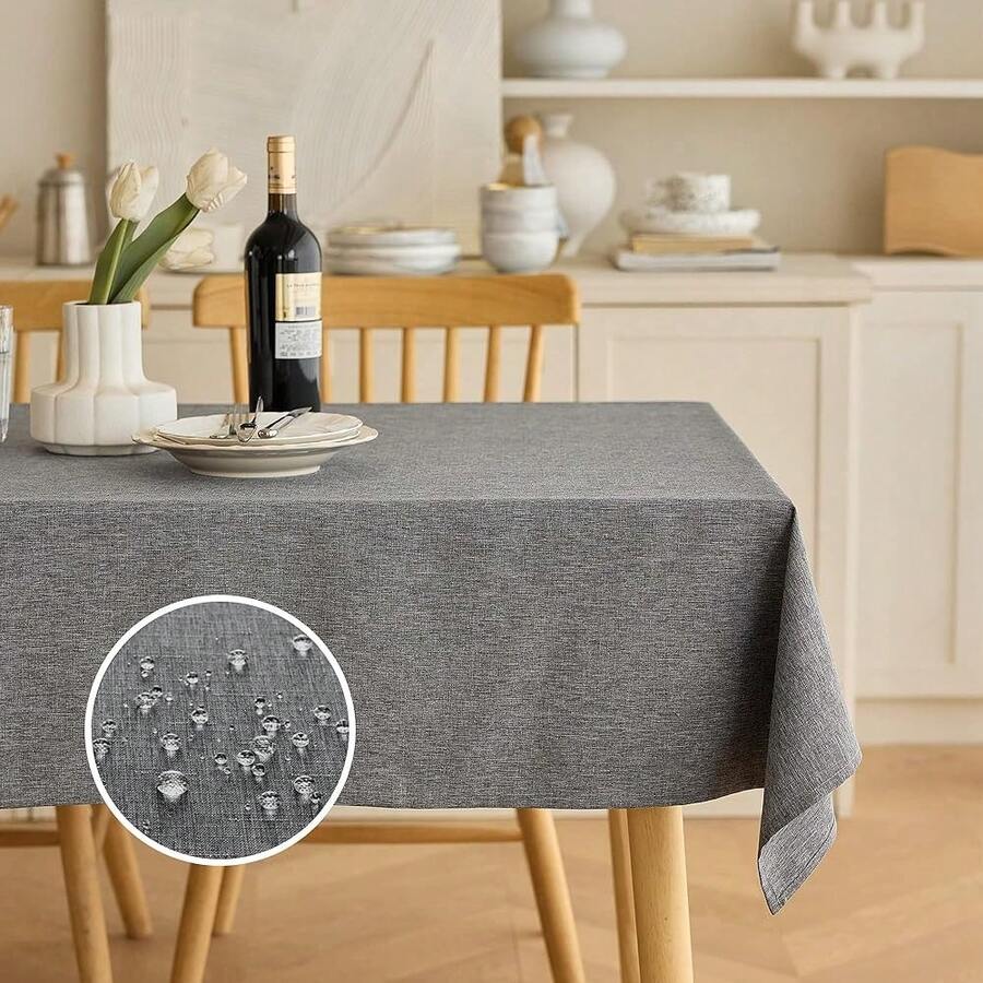 Rectangular Table Cloth 52x70 Inch For Dining Table, Faux Linen Waterproof Dark Grey Texture Farmhouse Washable Rectangle Tablecloth Cover For Birthday, Party, Picnics,Holiday& Wedding,DarkGrey70inchx52inchRectangular - DarkGrey70inchx52inchRectangular - View 1