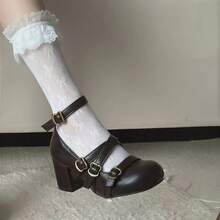 Tacones altos Mary Jane retro versátiles y modernos para mujeres, nuevo estilo de otoño 2025, combinados con vestidos, zapatos de cuero pequeños de boca poco profunda y tacón grueso - Negro - Ver 1