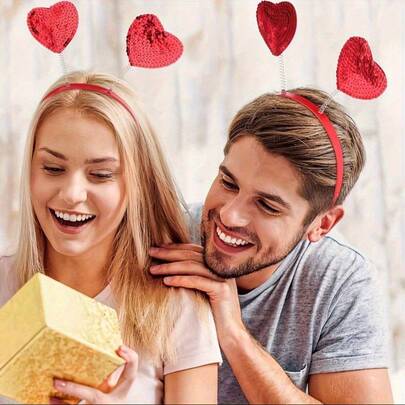 1件情人节发箍，心形亮片发箍，闪亮心形发饰，婚礼派对装饰