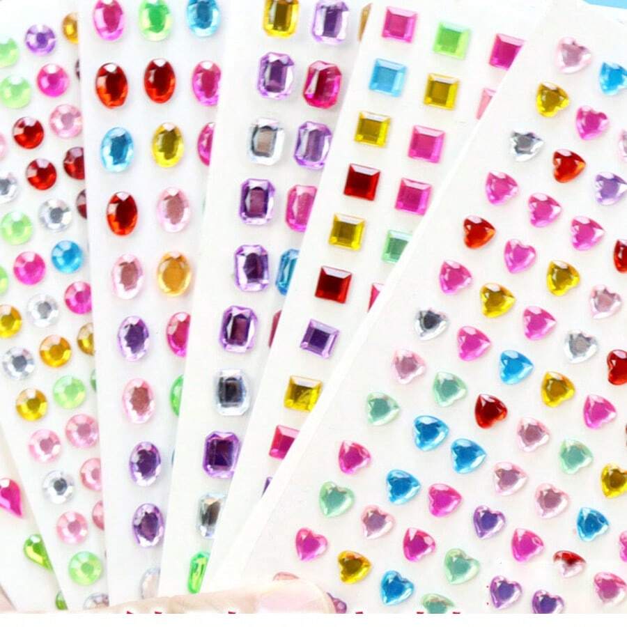 亚克力钻石心形星星贴纸，儿童DIY派对，相册，手机，杯子，水晶钻石贴纸 - 彩色 - 查看 1