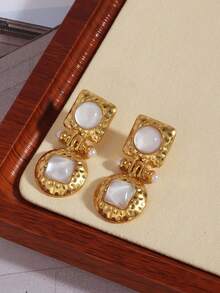 1 paire de boucles d'oreilles vintage à la mode en alliage coloré métallique, cadeau polyvalent pour un port quotidien - Blanc - Voir 12