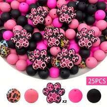 25颗斑点狗爪印硅胶珠套装 - 绿色、粉色、棕色斑点狗爪形状设计 - 适用于DIY钥匙扣、项链、手链、装饰笔、珠宝和吊坠工艺品 - 适合返校季、万圣节、圣诞节、节日礼物、生日礼物 - 斑點狗爪腳印 - 查看 15