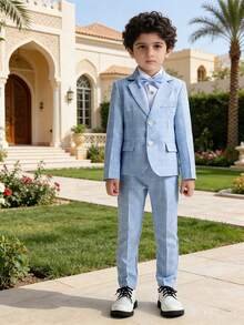 New Style Boys Suit Set, Includes Jacket, Pants And Tie, Formal Outfit For Piano Recital, Wedding, Host, Performance - Blue - View 2