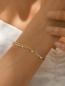 1pc S925 Sterling Silver Minimalist Small Bead Double Layer Bracelet, Versatile Daily Wear Jewelry, Elegant Gift For Women