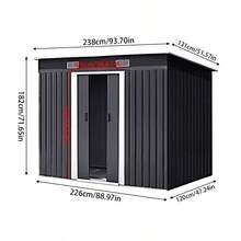 4x8ft Heavy-Duty Flat Top Tool Room/Outdoor Recycling Bins,Storage Room, Warehouse,Garden Metal Storage Room - With Integrated Base, Zinc Steel Frame+Double Sliding Door Design+2 Ventilation Grilles,Suitable For Storing Tools/Bicycles - Màu đen than - Xem 4