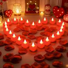 Valentine's Day Heart-Shaped Candle Light (24-Pack) Features LED Twinkling Candle Effects, Creating A Soft And Romantic Atmosphere. Contains 300 Rose Petals, Which Can Be Scattered Freely To Create Creative Decorations. Perfect For Birthdays, Proposals, Declarations Of Love, And Other Occasions, Easily Brightening Parties, Dates, Or Your Home. - 300花瓣+24心型蠟燭 - 查看 8