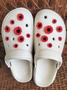 16pcs Red Flower DIY Shoe Decoration Set, Suitable For Hollow Out Clogs, Beach Sandals, Flip Flops - Red - View 5