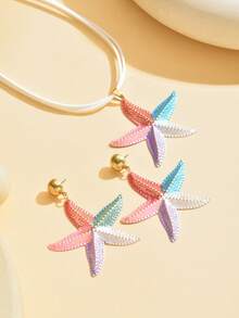 Bộ 3 món phong cách Bohemian lấy cảm hứng từ biển cả, thiết kế đa năng, hình sao biển nhiều màu sắc, dây chuyền và bông tai độc đáo, phù hợp cho nữ giới mặc hàng ngày và đi nghỉ mát. - màu sắc - Xem 4