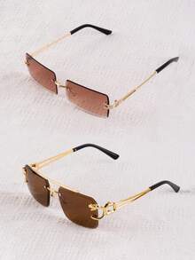 2pcs Women's Square Frameless Leopard Leg Personalized Photo Prop Beveled Edged Fashion Eyeglasses - Multicolor - View 2