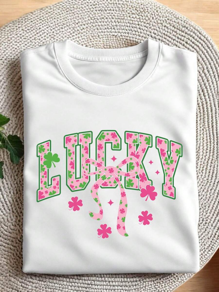 Coquette Lucky St Patricks Day Shirt, Shamrock Top, Irish Celebration Tee, Green T-Shirt, Lucky Gift, St Patricks Day Clothing SG-2499 - trắng - Xem 1