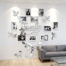 10-Piece Acrylic Mirror Photo Frame Stickers | Removable Wall Decor Tiles For Bedroom, Living Room, Home Office - Self-Adhesive Memory Board - Silver - View 2