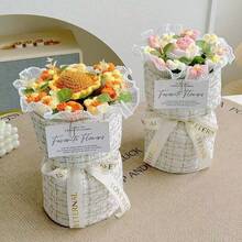 热门礼品：永生花束、人造花、羊毛向日葵、针织花束、手工编织玫瑰、圣诞节和情人节礼物
