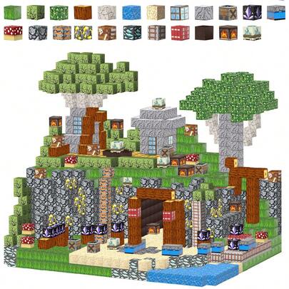 Forest Cave Themed Magnetic Blocks (300/500PCS) Adult Immersive Cave Scene Building Toy Realistic Forest Element Accessories Stress-Relief Item For Solo Leisure