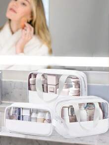 3 件套 - 1 件防水旅行化妆包，多功能化妆品收纳包，便携式夏季旅行洗漱包，可装护肤品、化妆刷、眼影盘、粉饼、口红、珠宝 - 送给伴娘、母亲节返校的好礼物