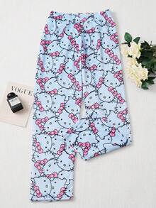 SANRIO Cute Casual Home Pants/Sleepwear, Cartoon Anime Printed Velvet Warm Pants, Women's Sleepwear Bottom Home Wear, Soft Cloud Like Fabric Healing Series, Soaring Happiness At Home, Fashionable Party Gifts, The Best Gift For Friends, Girlfriends And Couples In The New Year - Dusty Blue - View 10