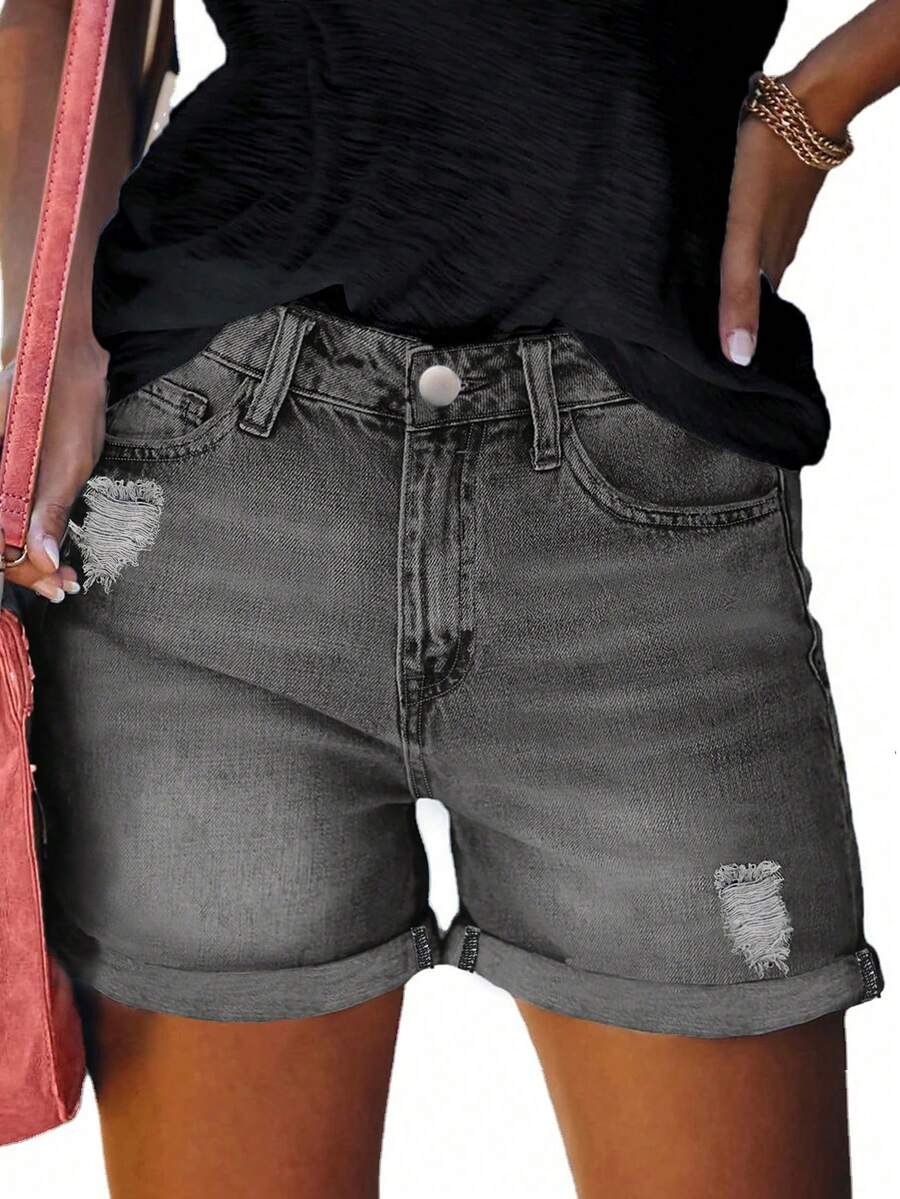 Casual Street Style Women Loose Denim Wide Leg Shorts, Fashion For Summer - Dark Grey - View 1