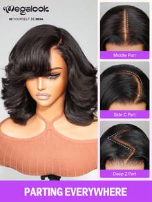 MEGALOOK 6x5蕾丝隐形结短款波浪卷假发，100%真人发丝 - 预剪蕾丝自然发际线无胶假发，10-14英寸层次剪裁波波头假发，预拔毛预漂白发结，自然色，新手友好型透明蕾丝闭合假发 - 无需胶水，自然逼真，适合日常佩戴，可打造办公室、僵尸新娘、万圣节、派对、Y2K、坏女孩、度假、户外、角色扮演、校园、学校假期、圣诞节、派对、婚礼、节日等各种造型，适合女性佩戴。 - SNatural - 查看 5