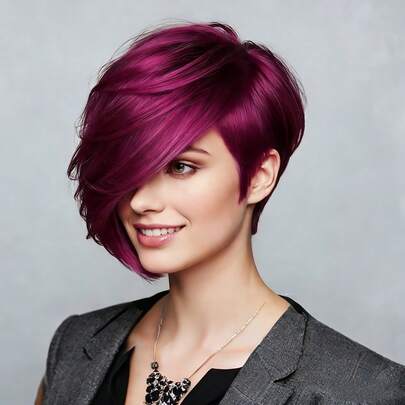 Peluca corta y recta de color rojo vino, de 6 pulgadas/15,24 cm, adecuada para mujeres, con una densidad del 200%, estilo de cabello liso en capas, cabello virgen brasileño, peluca sin pegamento, perfecta para uso diario, fiestas, vacaciones y celebraciones