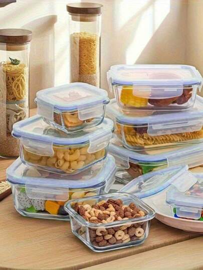 8 Piece Airtight Glass Food Storage Container, Lunchbox With Leakproof Lid - Perfect For Pre-Meal Preparation, Lunchbox, Microwave, Oven, Refrigerator And Dishwasher - Ideal For Salads, Fruits, Vegetables And Sandwiches, Lunchbox | Airtight Storage | Durable Glass, Food Storage Container