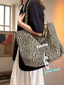 1pc Customized Women's Leopard Print Shoulder Bag, Custom Crossbody Handbag With Large Pocket, Unique Double-Sided Canvas Shoulder Bag, Spacious Casual Bag Suitable For School, Commute, Shopping, Travel, Vacation, Can Fit Clothes, Textbooks, Laptops, Fashionable Leopard Print Women Wallet For Autumn/Winter - Multicolor - View 6