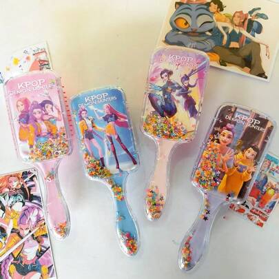 Huntress K-Pop Girl Group Square Cushion Comb, Cartoon Universal Comb, High-Quality Long Handle Detangling Hair Brush, Valentine's Day Gift