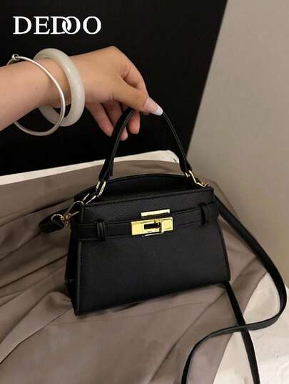 Dedoo Fashionable High-End Litchi Grain Women's Handbag, Minimalist Adjustable Shoulder Strap Decor Shoulder/Crossbody Bag, Exquisite Metal Lock Closure Commuter Shoulder Bag, Magnetic Snap Closure Multi-Functional Lightweight Crossbody Bag, Minimalist Solid Color Handbag, PU Material Women's Shoulder Bag, Suitable For Gifts, Shopping, Dates, Business Travel, Vacation, Retro Style