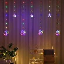 1 Peça Luzes de Cortina de Corda LED de Estrela e Lua com 200cm, Luzes Decorativas para Casa Alimentadas por Bateria, Adequadas para Decoração de Parede de Quarto, Decoração de Casamento, Luzes de Estrela para Celebração do Ramadã, Luzes Decorativas para Festa, Decoração de Janela de Quarto Lua para Eid (Versão Caixa de Bateria, Baterias Não Incluídas) - Estrela Abraçando a Lua 7 - Visão 8