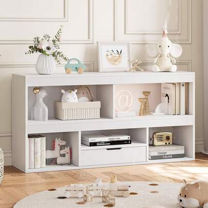 Organizador de almacenamiento de juguetes con 6 cubos para niños, estantería de madera para niños, armario de almacenamiento para casa de juegos, estantería de juguetes para niños y niñas