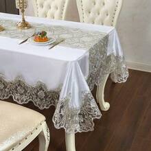 1pc White Velvet Rectangular Tablecloth With Embroidery, Suitable For Restaurant Tables, Cafe Tables, Etc., Oil And Stain Resistant, Protects The Tabletop, Suitable For Dining Tables In Restaurants, Cafes, And Various Occasions Such As Daily Decoration And New Year Gifts. - White - View 3