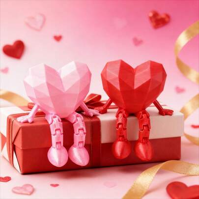 3D Printed Heart-Shaped Articulated Figurine Doll, Creative Craft Gift For Valentine's Day Wedding