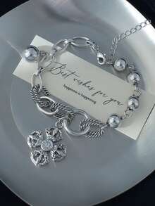 1pc Vintage Rhinestone Vajra Bracelet, Luxurious Cross Charm Bracelet, Suitable For Women's Daily Wear - Bracelet - View 6