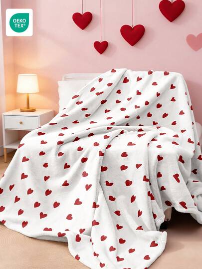 1 pieza Manta de franela para el Día de San Valentín - La mejor opción para la decoración de la habitación, súper suave y ligera, perfecta para uso diario en el hogar, manta con corazón rojo de San Valentín, regalo para amigos, familiares o para ti mismo, acogedora y cálida, manta de invierno, suave y fácil de cuidar, manta multiusos para sofá, dormitorio, sala de estar