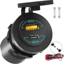 Car Marine Boat Motorcycle Golf Quick Charge 4.0 PD Type C and 3.0 USB Charger Socket, Waterproof Dual Ports Outlet - ABAA2112 - Ver 2
