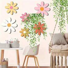 2D平面 - 6件套波西米亚雏菊墙饰套装，波西米亚风格儿童房装饰，女孩自然主题墙饰，木质花卉挂件，适合家居和办公室 - 彩色 - 查看 3