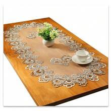 Small Lace Macrame Tablecloth Embroidered Jacquard Vintage Coffee Table Cover For Holiday Festival Party Home Decorations (15\X 35\, Grey) - 網紋灰2 - 查看 1