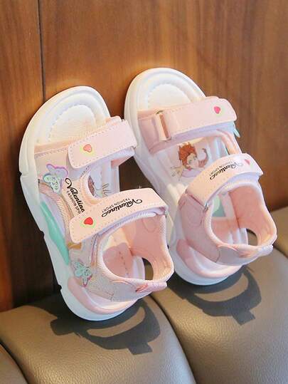 Toddler Girls' Princess Sandals - Adjustable Hook & Loop Closure, Cute Cartoon Print, Sparkling Butterfly Decor, Comfortable Thick Sole Summer Shoes