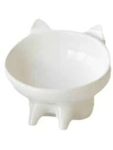 1pc Cat/Dog Food Bowl, Ceramic High-Footed Slanted Bowl, Large Diameter - 120ml - View 8
