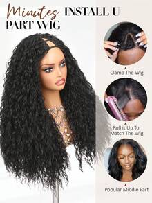 22" V/U-Part Wigs, Curly Wavy Wigs, Upgraded U-Part Wigs For Women, Synthetic Wigs, Clip-In Half Head Wigs, Voluminous Curly Wigs, V-Part Wigs - Multicolor - View 9