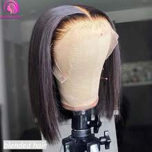 8英寸自然黑色蓬松直发蕾丝前假发，真人发混纺，仿真皮肤，蓬松直发，13x4高清蕾丝前假发，真人发混纺，180%密度，蓬松直发蕾丝前假发，适合10-36英寸女性 - 自然色&黑色系 - 查看 1