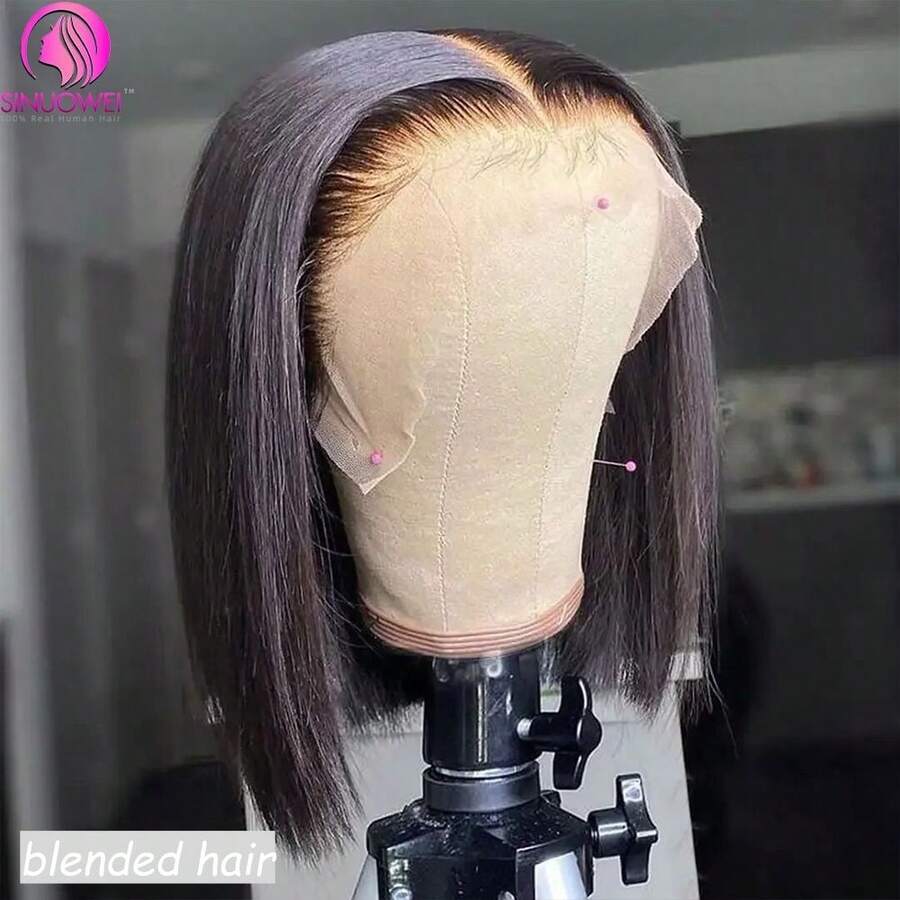 8英寸自然黑色蓬松直发蕾丝前假发，真人发混纺，仿真皮肤，蓬松直发，13x4高清蕾丝前假发，真人发混纺，180%密度，蓬松直发蕾丝前假发，适合10-36英寸女性 - 自然色&黑色系 - 查看 1