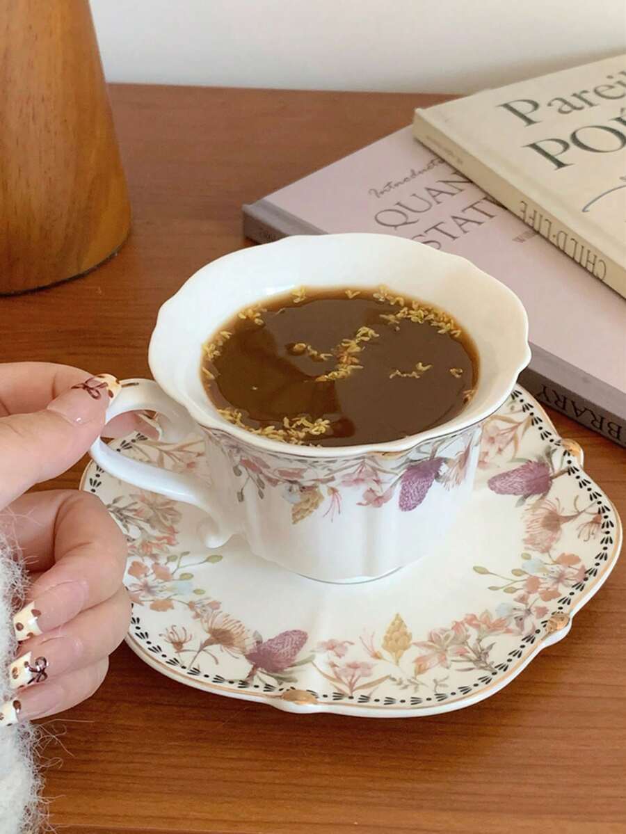 1pc European Retro Gold Plated Afternoon Tea/Coffee Cup & Saucer Set, Housewarming/Birthday Gift, Coffee/Tea Set - Multicolor - View 1