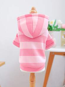 PETCIRCLE 1件情人节宠物服装，适合小型犬、幼犬、马尔济斯犬、吉娃娃等犬猫穿着，可爱粉色条纹连帽衫 - 彩色 - 查看 5